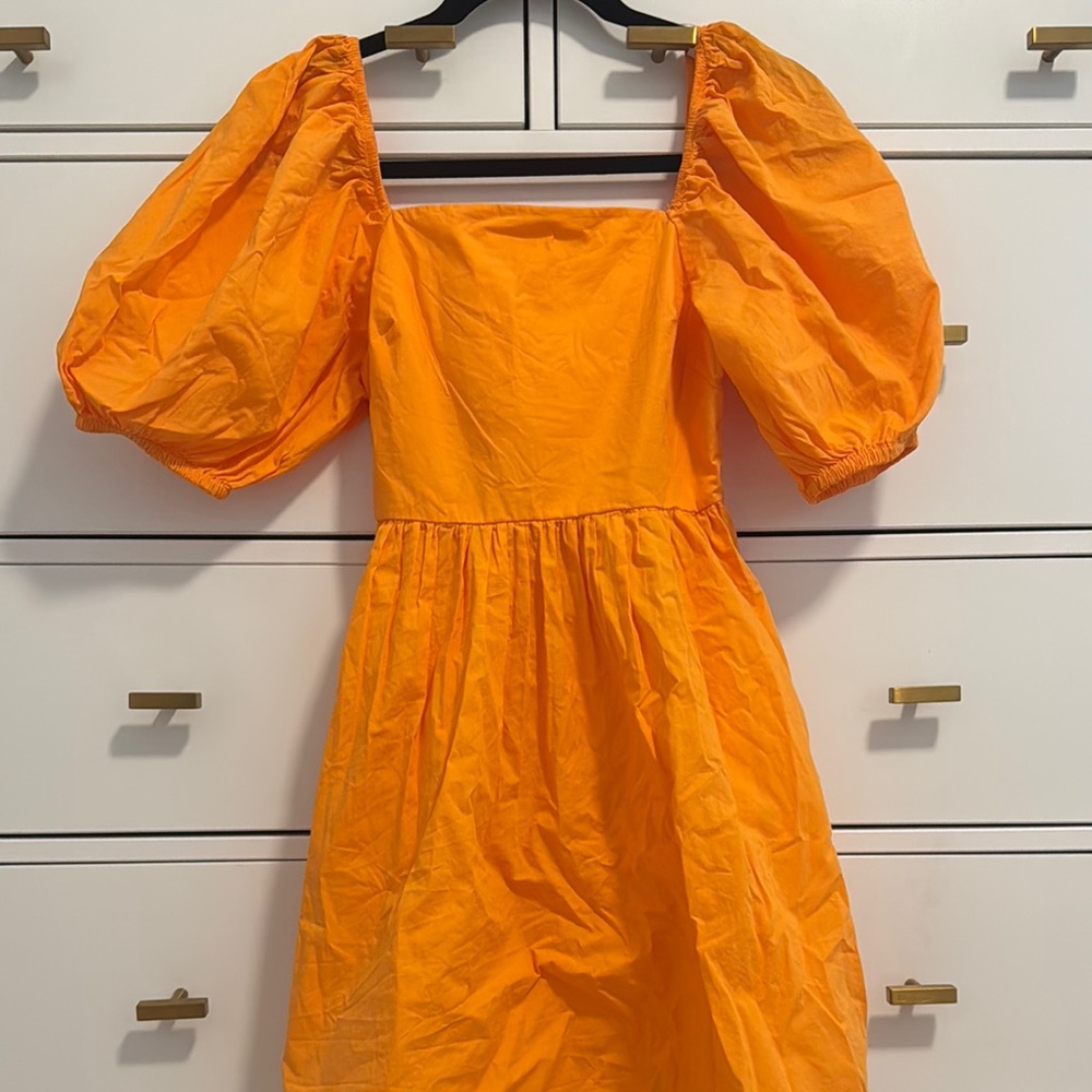 Orange Puff Sleeve Mini Dress NWT